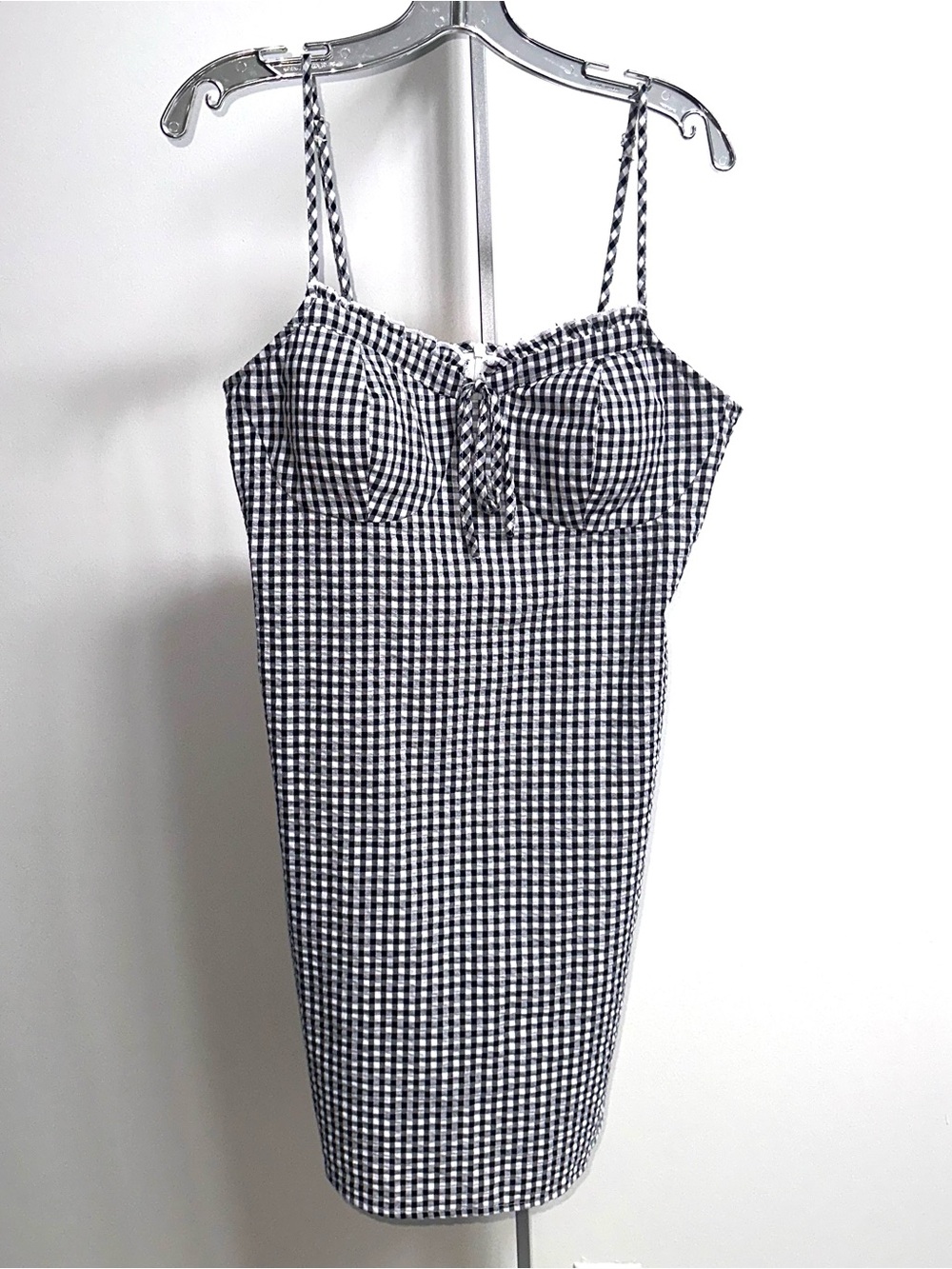 Y2K Black and White Gingham Spaghetti Strap wiggle Dress